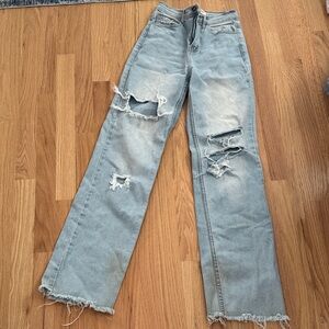 Stylish Distressed Light Blue Flare Jeans